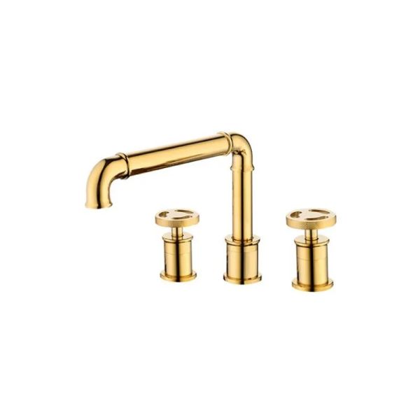 Becken Wasserhahn Industriestil Deck Schwarz/Gold Messing Drei-Loch Doppelgriff Heiße und kalte Badewanne Wasserhahn A9025