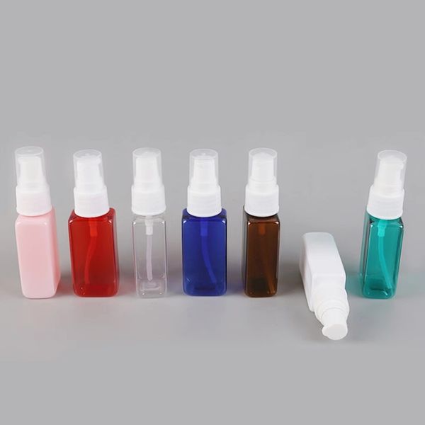 30ml/1 oz kare Pet Örnek Şişesi Beyaz plastik pompa kapağı ile seyahat taşınabilir doldurulabilir parfüm konteyner kavanozu