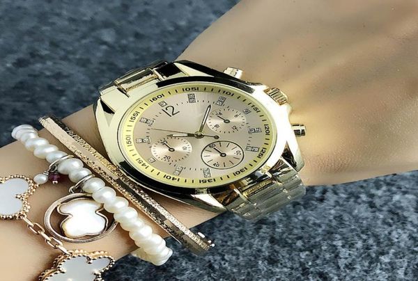 Fashion M Design Brand Women039S Girl 3 Dials Style Metal Steel Band Quartz Watch M683272969