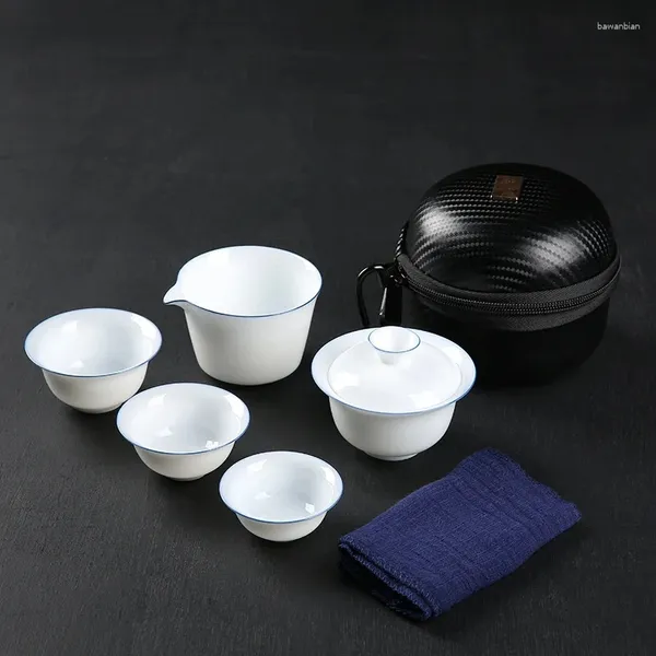 Tassen Chinese tragbare Reise Tee Set 4 Tassen 1 Topf handgefertigt Keramik Teekanne Kessel Porzellan Gaiwan Tasse