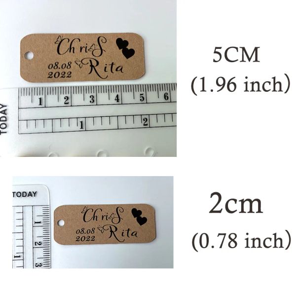 90/180pcs Tag del matrimonio Mini Kraft Tags Personalized Nome personalizzato Data GRAZIE TAGI FIETTI