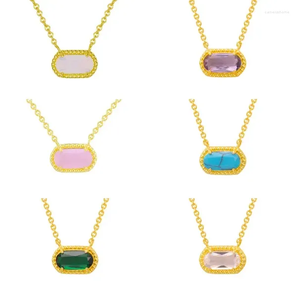 Colares pendentes 2024 Vintage Multicolour Geométrica Birthstone Oval Chain de colar para mulheres presentes de aniversário para meninas