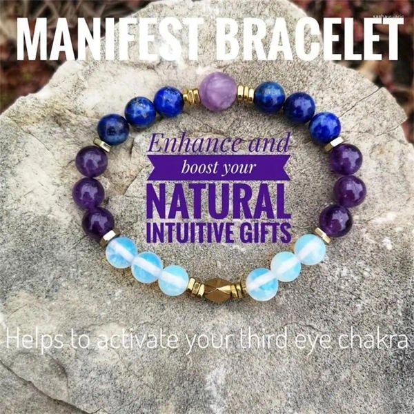 Очарование браслетов фиолетовые аметист lapis lazuli manifest bracelet Женщины мужчины хрустальные исцеления активная глазная чакра Брацлет -ювелирные украшения пара йога йога