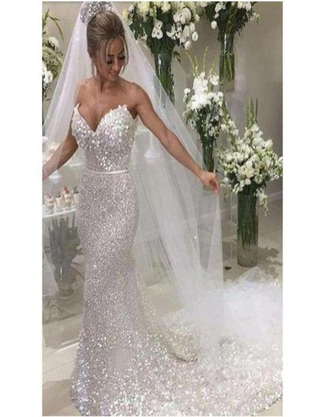 Abiti da sposa sexy sexy con paillettes bianchi scintillanti 2020 abiti da sposa da sposa abiti da sposa di lusso più dimensioni