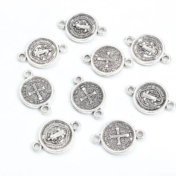 20pcs Antique cor de prata San Benito Charmos dos Conectores Católicos Catholic Metal Metal Jóias Fazendo uma pulseira de colar Diy