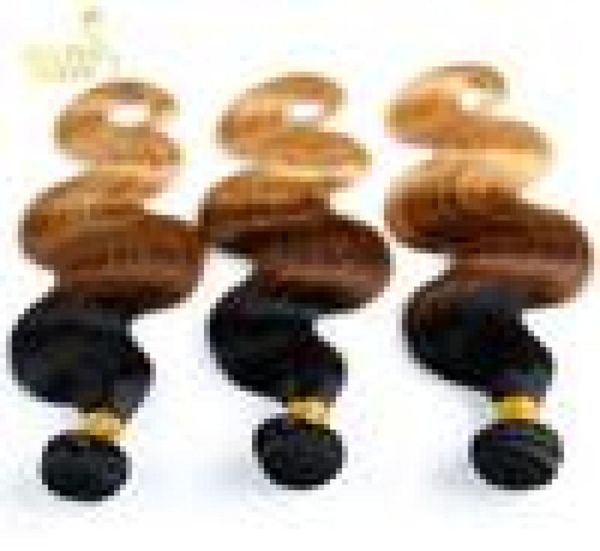 Ombre mongoli tessitura di capelli pacchetti di grado 6a onda del corpo mongolo ombre estensioni dei capelli umani vergini 3pcs tre tono 1b/4/27# free5243753