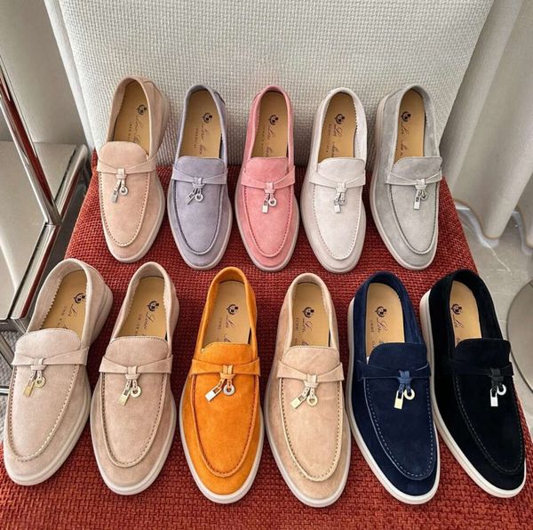 Kadın yaz yürüyüş süet baskı sıradan ayakkabılar loro piyano adamı Tasman Loafers düz topuk elbise deri spor ayakkabılar siyah tasarımcı moccasin kauçuk ayakkabı gesa