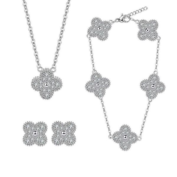Silver Diamond Earring Clover Heart Copenante Collana per donne - Gioielli di moda eleganti con catena, braccialetto ideale per compleanno, matrimonio, regali di Natale
