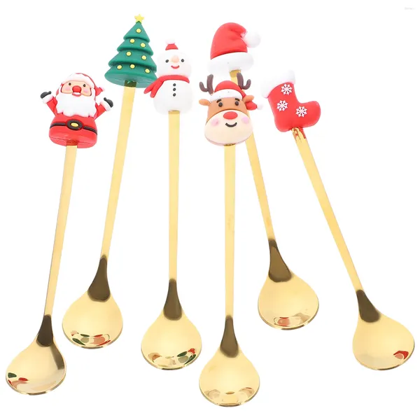 Canecas 6 PCs Misturando colheres de árvores pequenas árvores de aço inoxidável kit de presente de presente de Natal de aço inoxidável