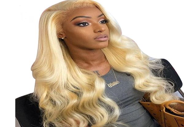 Bionda 613 Capelli umani Wig in pizzo completo con peli da bambino 10a Wig anteriore in pizzo per donna Bleached Knot9255103