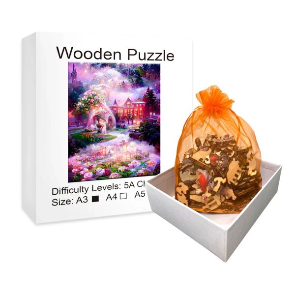 Puzzle de madeira do castelo de jardim romântico, presente surpresa para amigos e familiares, conto de fadas, decorações feitas à mão para explorar