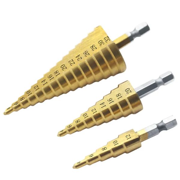 HSS Çelik Büyük Adım Koni Titanyum Kaplamalı Metal Matkap Bit Kesme Takım Seti Delik Kesici 4-20mm 4-32mm