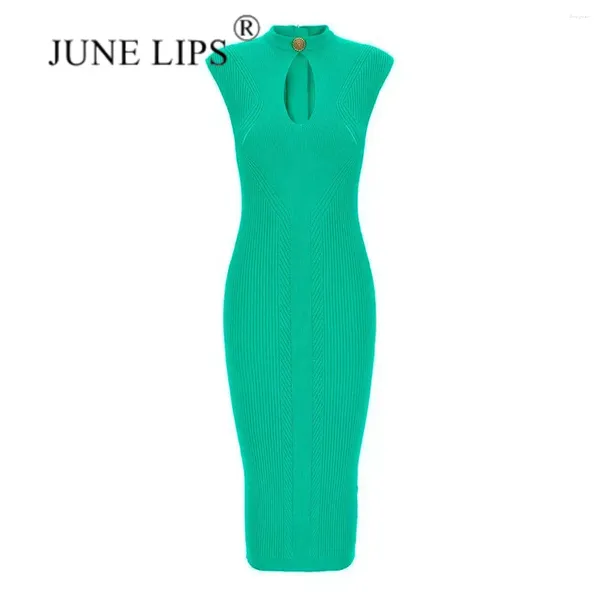 Lässige Kleider June Lippen 2024 Spring Mode gestrickt runde Hals Ärmel und Reißverschluss Kleid Frauen elegante Promi -Club -Party