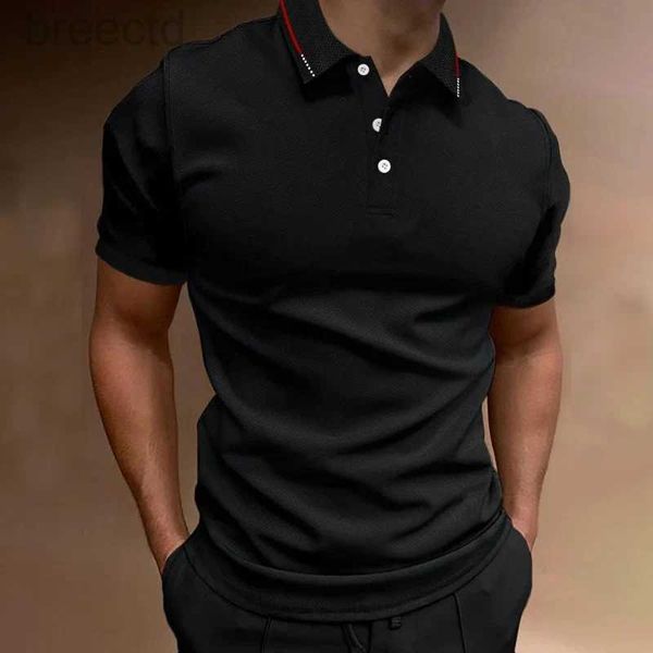 Herren lässige Hemden (100% Polyester) Neues Design Herren Sommer kurzärmelig Schlanker Fit Polo -Shirt Print Männer Polo -Shirt 240409
