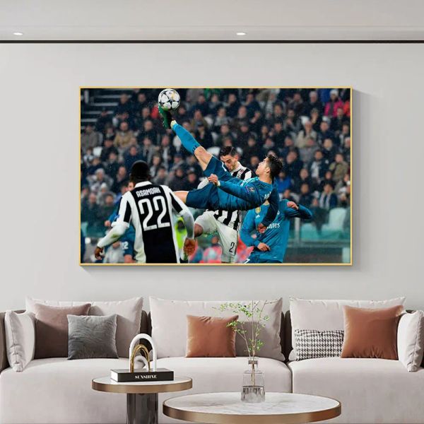 Moderne Fußballspiel -Wandkunstplakate und Drucke Ronaldo verkehrt herum Golden Hook Canvas Bilder für Wohnzimmer Wohnkultur