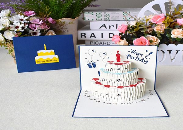 3D Pop Up Birthday Cake Greeting Cards Feliz Aniversário Presente Cartão Post Cartões com Envelope 3 Colors3392855