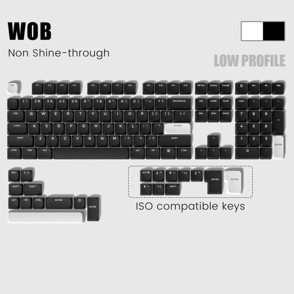 Аксессуары 129 клавиш WOB/Bow Double Shot PBT Keycaps Низкопрофильный Slim Clim Cakp для 60% 65% 75% 100% Gateron Cherry MX Switches Игровые клавиатура