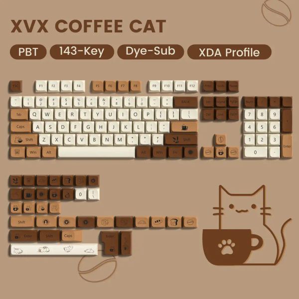 Accessori 143 Chiavi Cat Cat PBT KeyCap 5 Lati Dyesub XDA Profilo keycap personalizzati per le tastiere meccaniche di ciliegia mx switch gamer