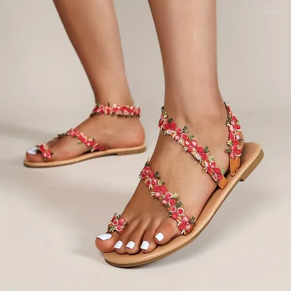 Sandals Floral Floral Flaral Flat Boho in stile TOE Slip on Shoes Casual Beach