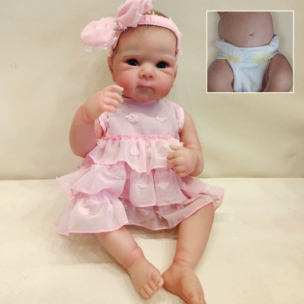 NPK 18 Zoll lebensechter Ganzkörper Bettie wiedergeborenes Baby Neugeborene Puppe kuschely Baby Mehrere Schichten Malerei 3D -Haut mit Handschild Haare