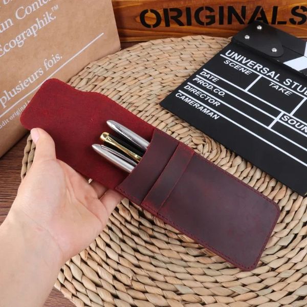 Handgefertigte Stiftbeutel von Cowide Echt Leder Retro Bleistiftbeutel Vintage Style Bleistift Hülle Aufbewahrung für Journal Travel Supplies2.Für Retro -Stifte Fall