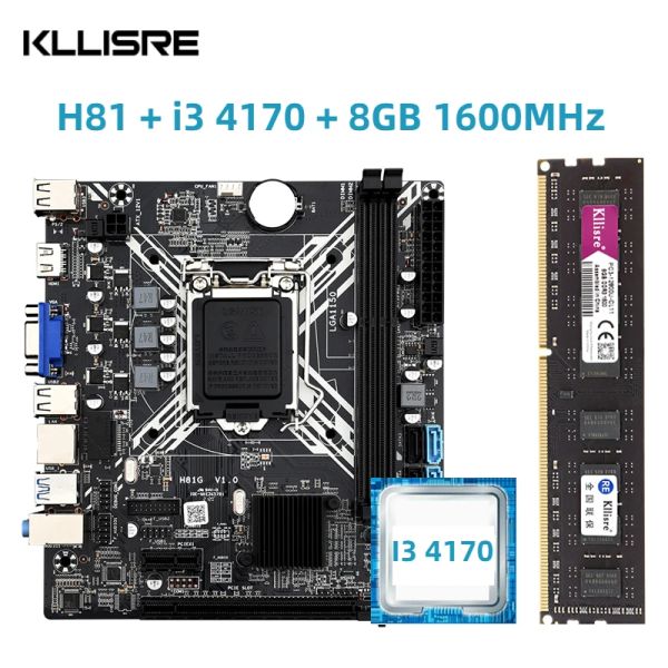 Материнские платы Kllisre H81 Motherboard Gaming Kit LGA 1150 с i3 4170 1*8GB DDR3 1600 DDR3 MATX USB2.0 SATA3.0 Двойные каналы