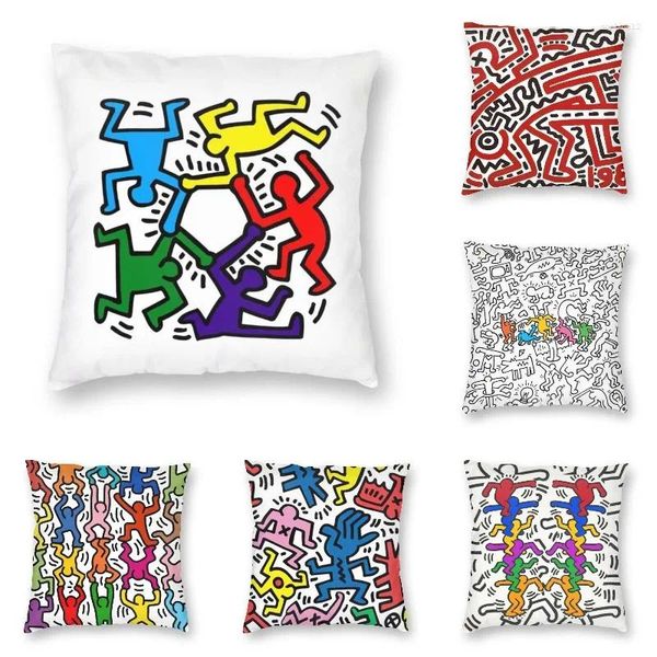 Kissen lustige Graffiti -Figuren bedecken geometrische abstrakte Haringgemälde Kunstwurfkoffer für Sofa Kissenbezug Wohnkultur