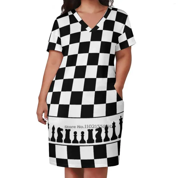 Повседневные платья шахматы свободные карманные платья с коротки