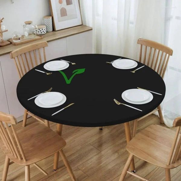 Tischtuch rund wasserdichte klassische vegane Logo -Abdeckung ausgestattet von Pflanzen Hintergrundkante Tischdecke für Picknick