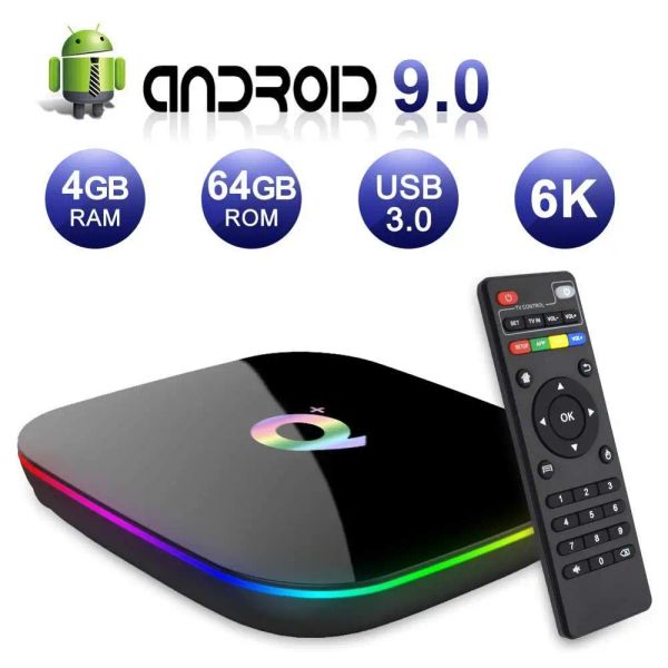 Box Android 9.0 Q Plus Smart TV Box 4GB RAM 32GB/64 GB ROM Quad Core H.265 USB3.0 2.4G WiFi Set Top Box 4K TVBox Media Player