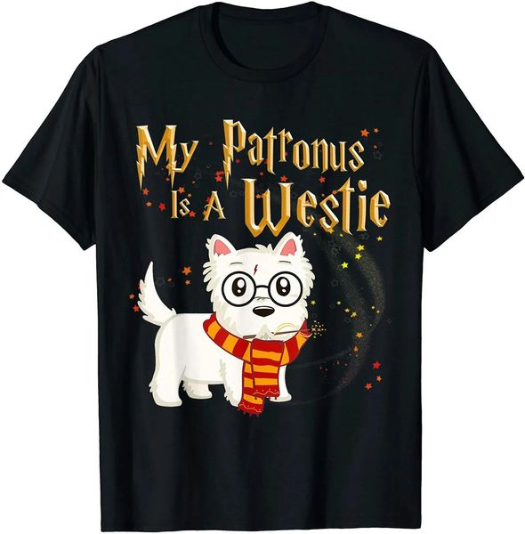 Mein Patronus ist ein westie lustiger Hundeliebhaber Weihnachtsgeschenk Herren Tshirt Sommer Baumwolle Kurzarm Oneck Unisex T Shirt S3XL 240409