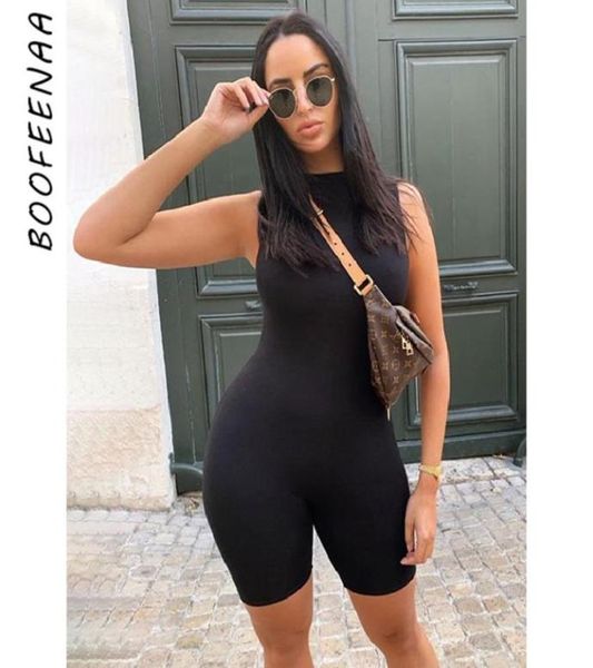 Boofeenaa sexy schwarze ärmellose Biker -Shorts Rompers Womens Overall Summer 2020 One -Stück Playsuit Bodycon Tracksuit C87I92 T2003049538