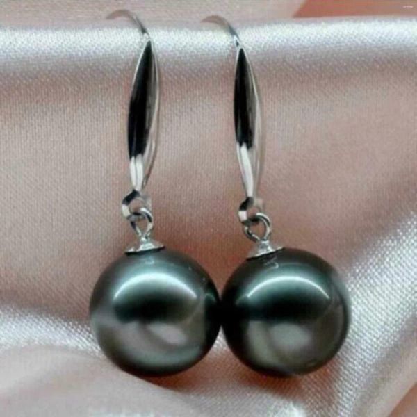 Orecchini a pennaglie naturale da 10-11 mm Nero Round Sea South Pearl 14K White Golding Ringraziamento Accessori per ganci per matrimoni Carnevale per la festa della mamma