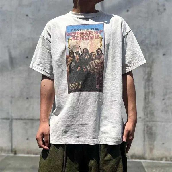 T-shirt maschile streetwear hip hop saint Michael maglietta da uomo 1 1 Conferenza religiosa di migliore qualità con le t-shirt lavate Tops Tee J240409