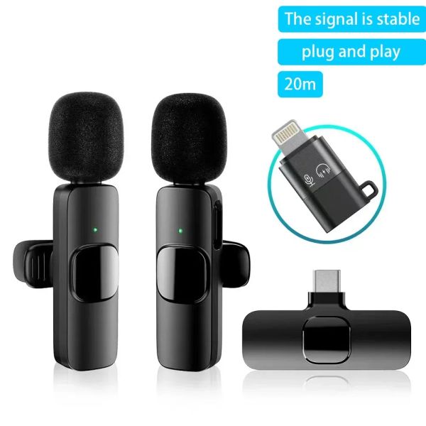 Microfones Microfones sem fio Microphone Audio Video Recording Mini Mic para iPhone Android Live Broadcast Gaming Phone Gamer DJ Mic Gaming