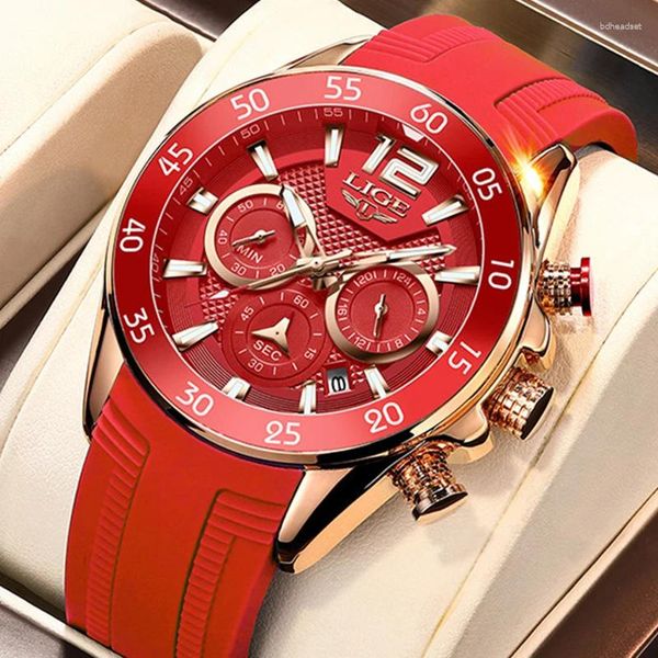Armbanduhr Lige Fashion Herren Uhren Top -Marke Silicone Watch Männer Luxus Sport Quarz Chronograph Uhr Männlich wasserdichtes Relojbre