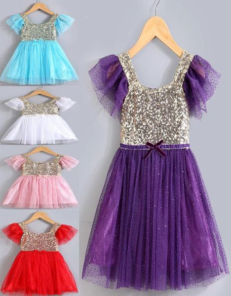 2016 verão nova chegada para crianças vestidos menina vestido de lantejoula brilhante com 5 cores fofo bebê menina renda tutu princesa vestido crianças sum2138367