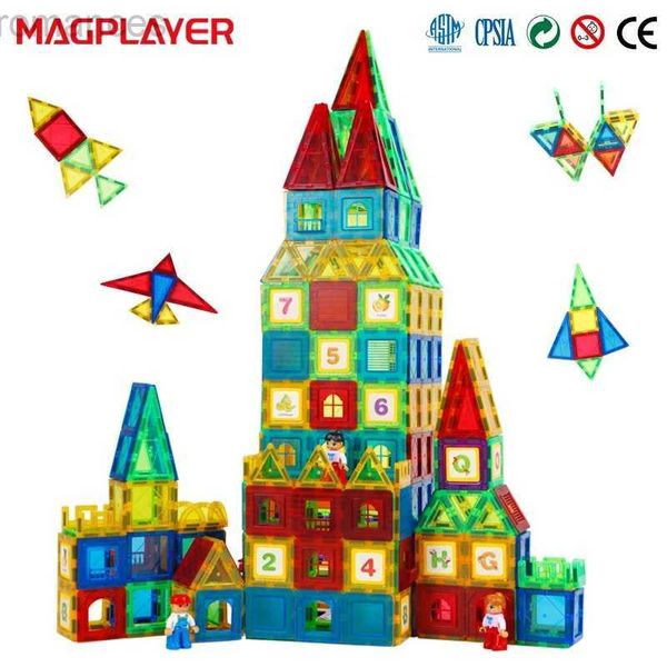 Ímãs brinquedos magnéticos MagPlayer Blocos de construção de construção Magnet Tiles Children Montessori Toys de jogo educacional para garoto garoto Girl 240409