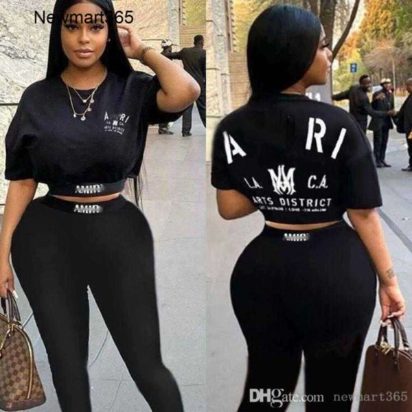 Wholesales Fashion Womens Sportwear 2024 Designer neuer Buchstaben vorderen hinter BACK BACK Kurzarm T-Shirt Long Hosen zweiteilige Set