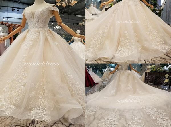 Scintillanti abiti da sposa a spalla per spalla 2019 Corsetto in tribunale Appliques per perle da sposa Capel Capel Giardino Vestitido De Novi4502985