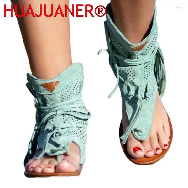 Sandálias femininas gladiador retro feminino clipe dedo dedo botas vintage tassel casual roma moda de verão sapato feminino sandalias feminino sandalias