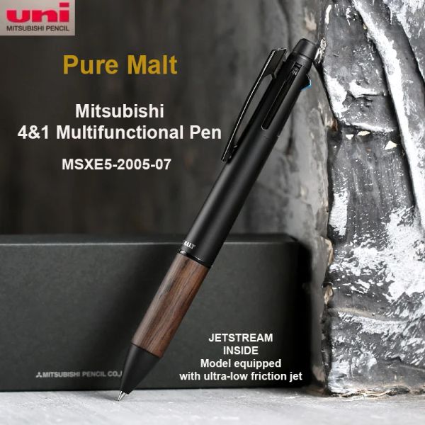 UNI 5 in 1 Stift Jetstream Tintenkugel-Kugellanz-Stift Mitsubishi Mechanischer Bleistift Eiche/ Metall Multifunktionales Schreibzubehör für Schreibwaren