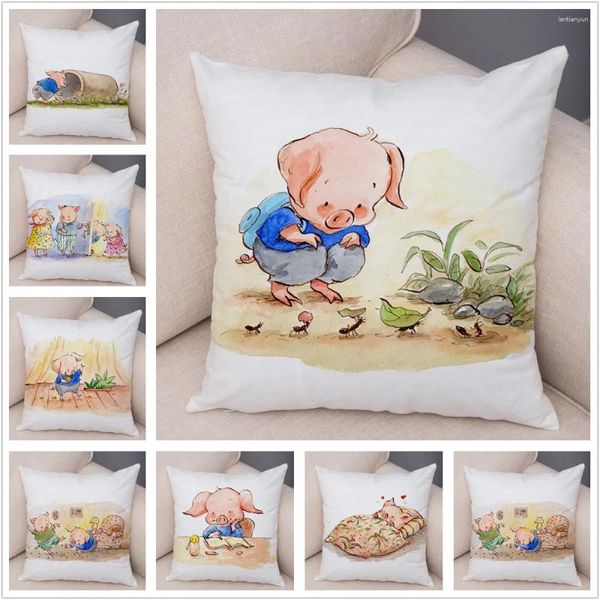 Kissen süßer Cartoon Schwein Cover Kinder Zimmer Kissenbezug Home Decor Tier 45x45