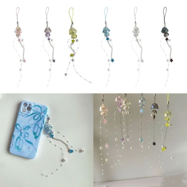 Клавичный шарм-ремешок для ремня каваи-коврика Crystal Jellyfeefe Phone Chain Chain Chain Bowknot Charm Keycord для iPhone Camera Sag