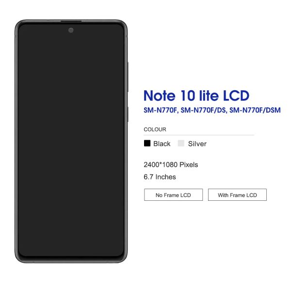 AMOLED con telaio per Samsung Nota 10 Lite LCD SM-N770F, N770F/DS Display Touch Screen Digitazer Assembly Sostituisci