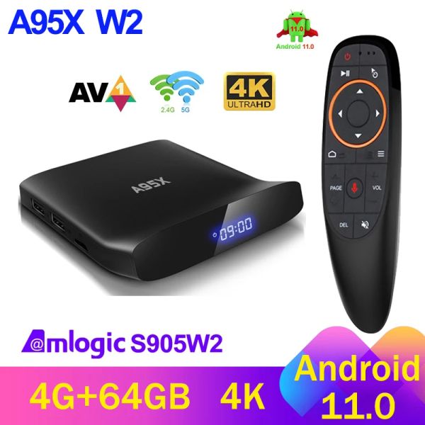 Вставка A95X W2 Android 11 Smart TV Box Amlogic S905W2 4GB 32G 64GB 2,4G 5G Dual WiFi 4K BT YouTube Media Player 2G16G TVBox Set Top Box Set Top Box
