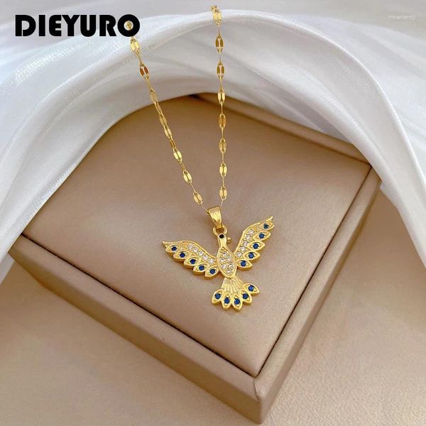Anhänger Halskette Dieyuro 316L Edelstahl Phoenix Vogel Halskette für Frauen Mädchen Trendy Schlüsselbein Kette Schmuck Geburtstagsfeier Geschenk