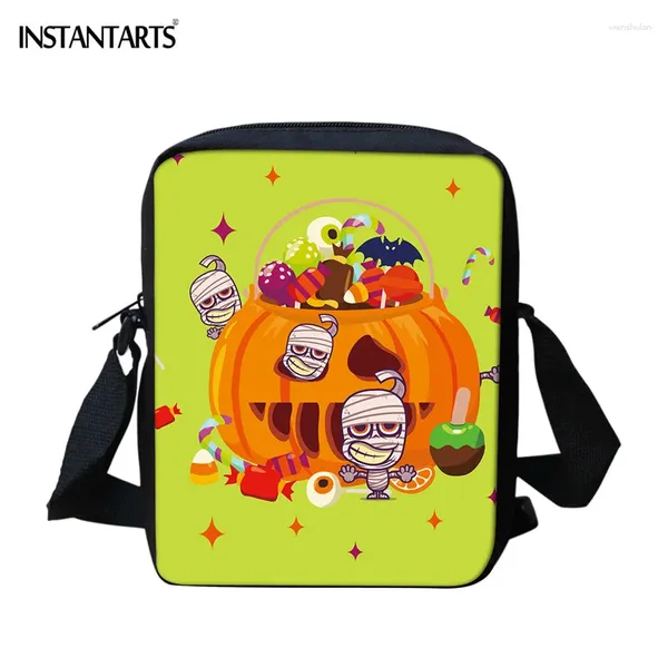 Umhängetaschen Instantarts Modes Bagshalloween Netter Schädel Kürbis Muster Crossbody Tasche für Teen Girls Jungen Outdoor Messenger Paket