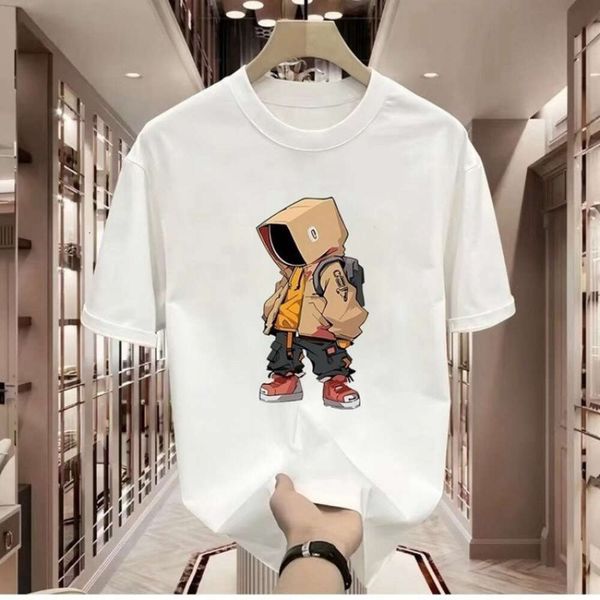 Sommer runder Nacken trendy Herren reines Baumwoll kurzärmeliges T-Shirt Instagram Neuer Druck loser und vielseitiger Frühling Herbst Paper Box Mann