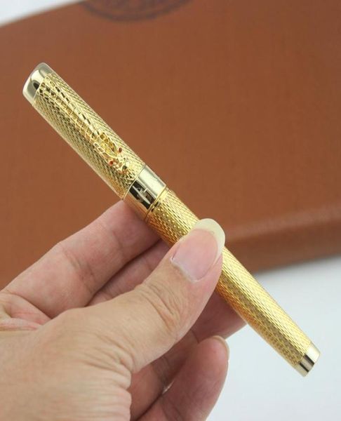 Penne a sfera Jinhao 1200 Golden Dragon Red Crystal Eyes Roller Pennello Stationery Business Writtle Reghito3916003